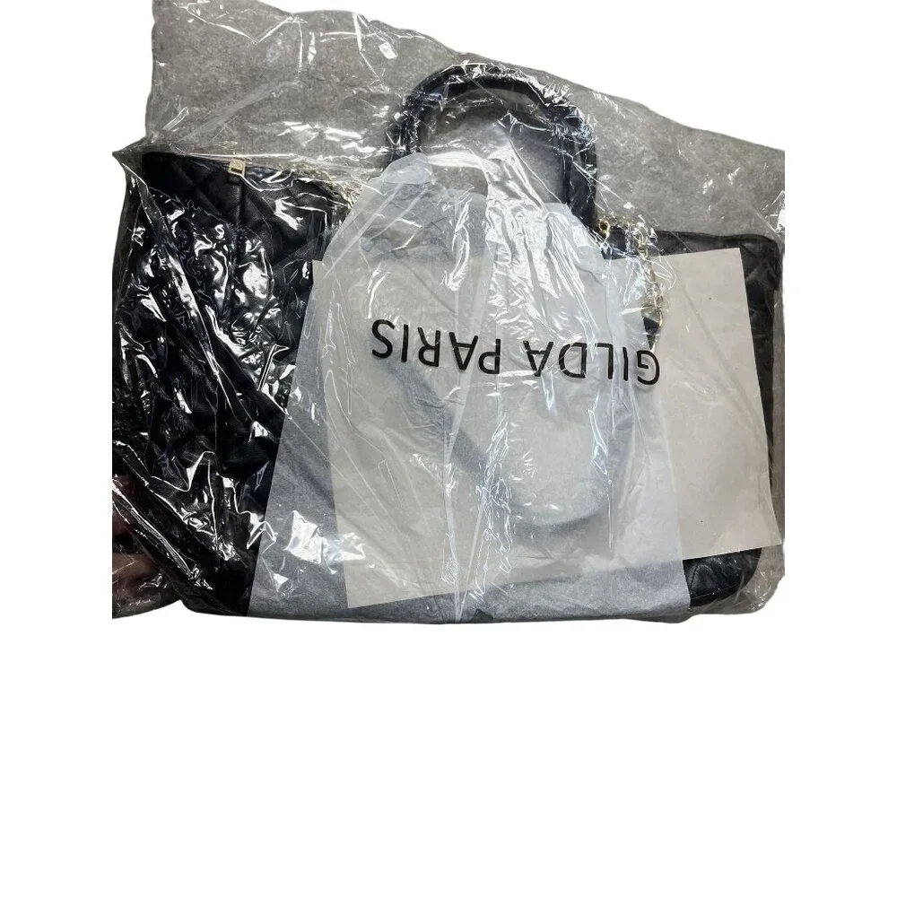 NWT‎ Gilda Paris Quilted Vegan Leather LG 20x13 Tote Bag With Gold Chain Strap &